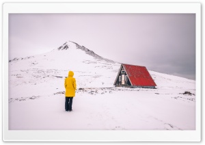 Woman in Yellow Jacket, Winter Landscape Ultra HD Wallpaper for 4K UHD Widescreen desktop, tablet & smartphone