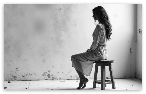 Woman Sitting Down Black and White Artistic UltraHD Wallpaper for UHD 16:9 ; HD 16:9 ; UltraWide 21:9 24:10 ; Widescreen 16:10 5:3 ; Fullscreen 4:3 5:4 3:2 ; Tablet 1:1 ; Mobile 9:16 9:19.5 9:20 9:21 10:16 2:3 3:5 3:4 ;