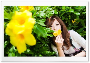 Woman Smelling A Flower Ultra HD Wallpaper for 4K UHD Widescreen desktop, tablet & smartphone