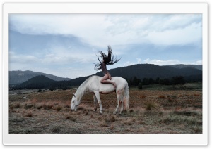 Woman, White Horse, Aesthetic Ultra HD Wallpaper for 4K UHD Widescreen desktop, tablet & smartphone