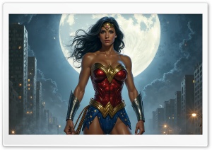 Wonder Woman Superheroine, Supermoon 4K UHD Wallpaper for Widescreen and UltraWide Desktop, UltraHD TV, Smartphone, Tablet
