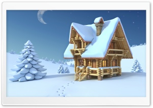 Wooden Chalet Winter 3D Ultra HD Wallpaper for 4K UHD Widescreen desktop, tablet & smartphone