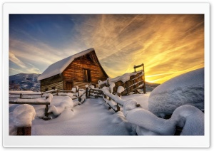 Wooden House Under Snow Ultra HD Wallpaper for 4K UHD Widescreen desktop, tablet & smartphone
