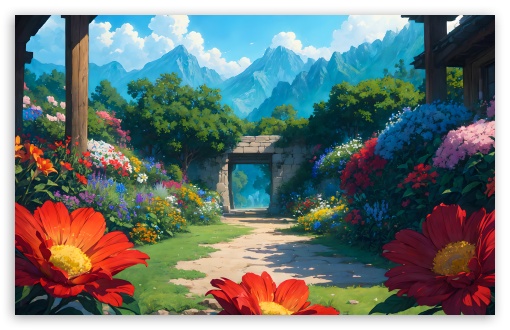 Yard Full of Flowers Painting UltraHD Wallpaper for UHD 16:9 ; HD 16:9 ; UltraWide 21:9 24:10 32:9 32:10 ; Widescreen 16:10 5:3 ; Fullscreen 4:3 5:4 3:2 ; Tablet 1:1 ; Dual 16:10 5:3 16:9 4:3 5:4 3:2 ;