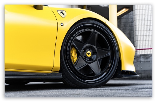 Yellow Ferrari Sports Car Wheel UltraHD Wallpaper for UHD 16:9 ; HD 16:9 ; Widescreen 16:10 5:3 ; Fullscreen 4:3 5:4 3:2 ; Tablet 1:1 ;