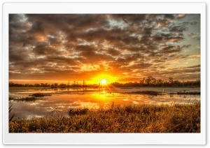 Yellow Field Sunset Pond Ultra HD Wallpaper for 4K UHD Widescreen desktop, tablet & smartphone