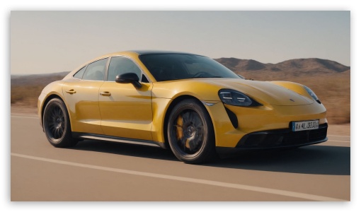 Yellow Porche Taycan Desert UltraHD Wallpaper for HD 16:9 ;