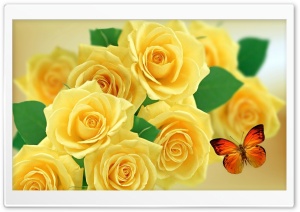 Yellow Roses and Butterflies Ultra HD Wallpaper for 4K UHD Widescreen desktop, tablet & smartphone