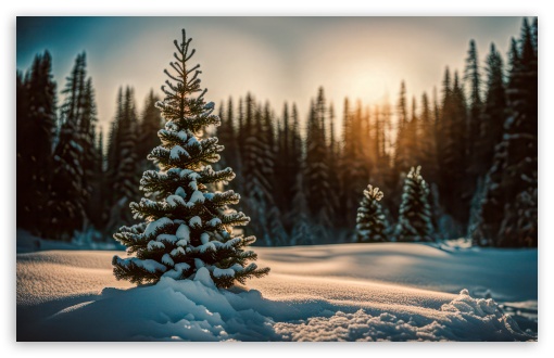 Young Fir Tree in Snow, Winter UltraHD Wallpaper for UHD 16:9 ; HD 16:9 ; UltraWide 21:9 24:10 ; Widescreen 16:10 5:3 ; Fullscreen 4:3 5:4 3:2 ; Tablet 1:1 ; Mobile 9:16 9:19.5 9:20 9:21 9:22 10:16 2:3 3:5 3:4 ;