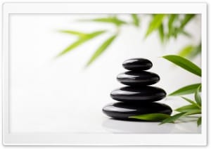 Zen Stone Stack with Green Bamboo Leaves 4K UHD Wallpaper for Widescreen and UltraWide Desktop, UltraHD TV, Smartphone, Tablet