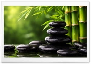Zen Stones and Bamboo Tranquility 4K UHD Wallpaper for Widescreen and UltraWide Desktop, UltraHD TV, Smartphone, Tablet